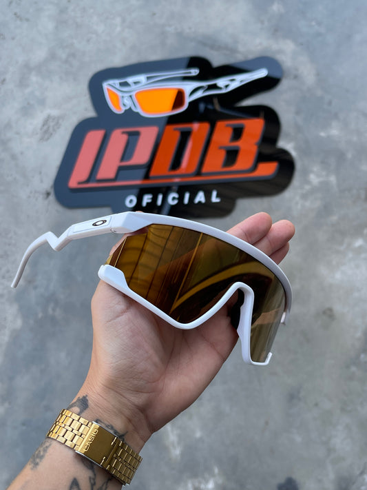 Óculos de Sol BXTR Esportivo Branco Lente Gold