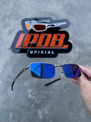 Óculos de Sol Lupa do Vilão Prata Lente Azul