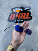 Óculos de Sol Lupa do Vilão Prata Lente Azul